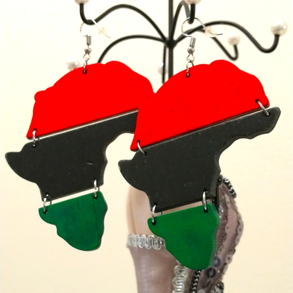 "Greetings from the Motherland" wooden earrings by Natural Girls Rock.